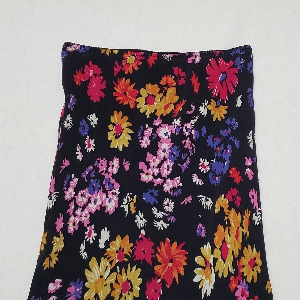 90s-Y2K Vintage Retro Express Silk Chiffon Black Multi-color Floral Midi Skirt S - Picture 5 of 13